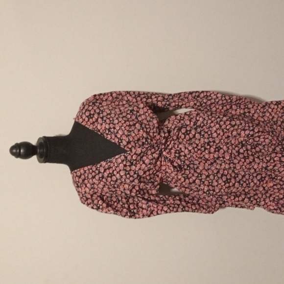 Missguided Long Puff Sleeve Rose Print Faux Wrap Dress Size 14 - Picture 3 of 5